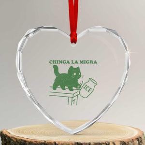 Chinga la Migra Heart Crystal Glass Ornament Funny Subtle FDT Cat Meme TS10 Transparent Glass 3'' Heart Print Your Wear