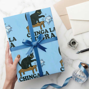 Chinga La Migra Wrapping Paper Roll Funny Immigration Rights Cat Political TS11 Light Blue Print Your Wear
