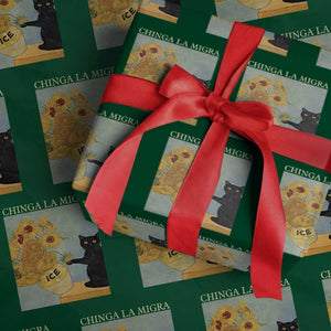 Chinga la Migra Wrapping Paper Roll Subtle FDT Black Cat Meme Van Gogh Art TS10 Green Print Your Wear