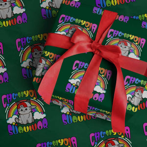 Chlamydia Survivor Cat Meme Wrapping Paper Roll Funny Y2K Inappropriate Humor TS02 Green Print Your Wear
