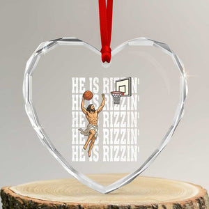 Christian Basketball Lover Heart Crystal Glass Ornament He Is Rizzin Funny Gift TS12 Transparent Glass 3'' Heart Print Your Wear