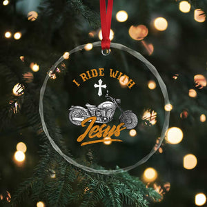 Christian Biker Crystal Glass Ornament I Ride With Jesus Faith Motorcycle TS02 Print Your Wear