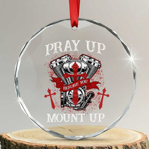 Christian Biker Crystal Glass Ornament Pray Up Before You Mount Up Faith TS02 Transparent Glass 3'' Circle Print Your Wear