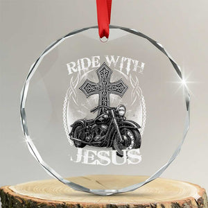 Christian Biker Crystal Glass Ornament Ride With Jesus Religious Faith Motorcycle Rider TS11 Transparent Glass 3'' Circle Print Your Wear