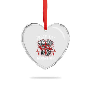 Christian Biker Heart Crystal Glass Ornament Pray Up Before You Mount Up Faith TS02 Print Your Wear