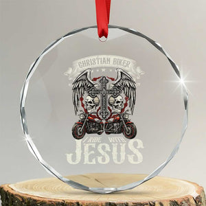 Christian Biker I Ride With Jesus Crystal Glass Ornament Religious Faith Motorcycle Rider Skull TS11 Transparent Glass 3'' Circle Print Your Wear