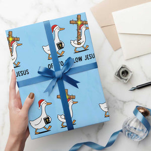 Christian Christmas Goose Wrapping Paper Roll Off To Follow Jesus TS14 Light Blue Print Your Wear