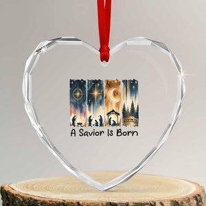 Christian Christmas Heart Crystal Glass Ornament A Savior Is Born Jesus Nativity Scene TS11 Transparent Glass 3'' Heart Print Your Wear