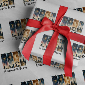 Christian Christmas Wrapping Paper Roll A Savior Is Born Jesus Nativity Scene TS11 White Print Your Wear