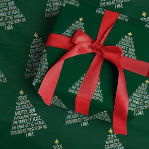 Christian Christmas Wrapping Paper Roll Jesus Wonderful Counselor Mighty God Xmas Tree TS11 Green Print Your Wear