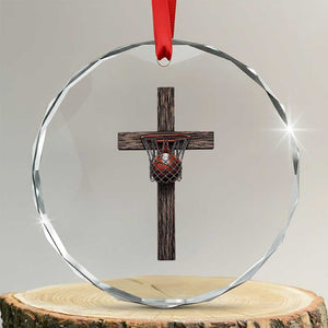 Christian Cross Basketball Crystal Glass Ornament Faith Basketball Player Graphic