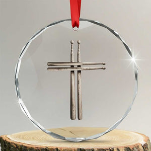 Christian Drummer Crystal Glass Ornament Drumstick Cross Rock Music Lover Gift TS10 Transparent Glass 3'' Circle Print Your Wear