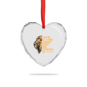 Christian Faith Heart Crystal Glass Ornament Philippians 4:13 Religious Lion Strengthens TS02 Print Your Wear