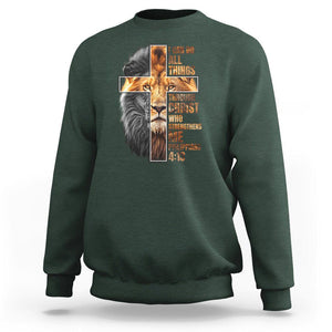 Christian Faith Sweatshirt Lion I Can Do All Things Through Christ Who Strengthers Me TS09 Dark Forest Green Printyourwear