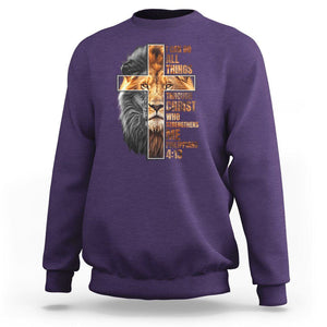 Christian Faith Sweatshirt Lion I Can Do All Things Through Christ Who Strengthers Me TS09 Purple Printyourwear