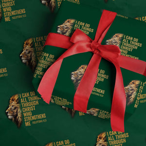 Christian Faith Wrapping Paper Roll Philippians 4:13 Religious Lion Strengthens TS02 Green Print Your Wear
