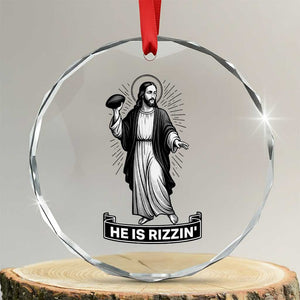 Christian Football Lover Crystal Glass Ornament He Is Rizzin Funny Gift TS12 Transparent Glass 3'' Circle Print Your Wear