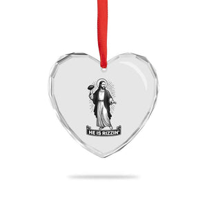 Christian Football Lover Heart Crystal Glass Ornament He Is Rizzin Funny Gift TS12 Print Your Wear