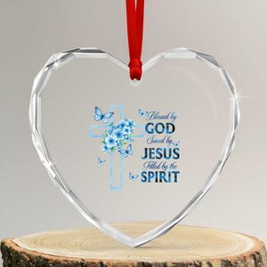 Christian Jesus Heart Crystal Glass Ornament Blessed By God Saved By Jesus Blue Floral Cross Butterfly Art TS10 Transparent Glass 3'' Heart Print Your Wear