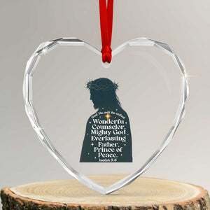 Christian Jesus Heart Crystal Glass Ornament Cross Bible Verse Inspirational Isalah 9:6 TS14 Transparent Glass 3'' Heart Print Your Wear