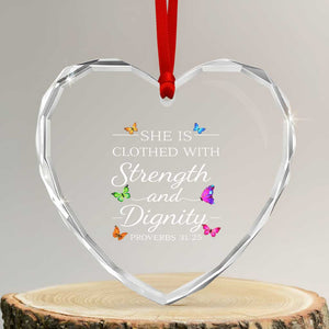 Christian Jesus Heart Crystal Glass Ornament Strength Dignity Encouraging Bible Verse Proverb Butterfly Art TS10 Transparent Glass 3'' Heart Print Your Wear