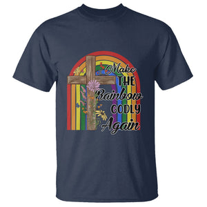 Christian LGBT Pride T Shirt Make The Rainbow Godly Again TS02 Navy Printyourwear