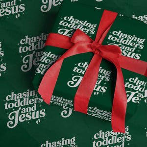 Christian Mom Wrapping Paper Roll Chasing Jesus And Toddlers TS10 Green Print Your Wear