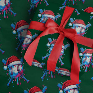 Christmas Baseball Ice Cream Drip Wrapping Paper Roll Santa Sports Xmas Light Boys Sprinkles Baseball Bat TS10 Green Print Your Wear