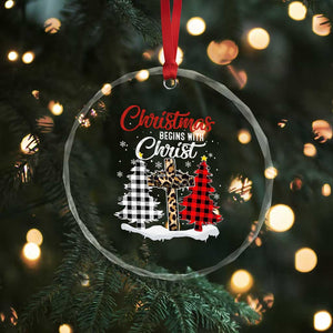 Christmas Begins With Christ Crystal Glass Ornament Leopard Cross Plaid Xmas Tree TS11 Print Your Wear