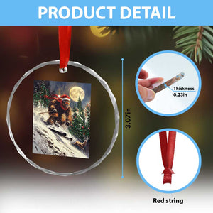 Christmas Bigfoot Skiing Crystal Glass Ornament Funny Santa Sasquatch Snowboard Ski Lover Skier TS10 Print Your Wear