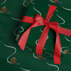 Christmas Bigfoot Skiing Wrapping Paper Roll Funny Santa Sasquatch Ski Lover Mountain Skier Winter Sports TS10 Green Print Your Wear