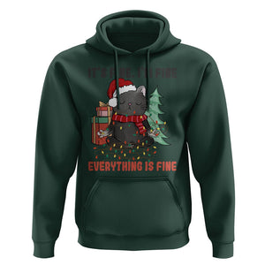 Christmas Black Cat Hoodie It's Fine I'm Fine Everything Is Fine Xmas Light Funny TS02 Dark Forest Green Printyourwear