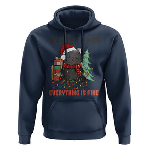 Christmas Black Cat Hoodie It's Fine I'm Fine Everything Is Fine Xmas Light Funny TS02 Navy Printyourwear