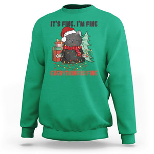 Christmas Black Cat Sweatshirt It's Fine I'm Fine Everything Is Fine Xmas Light Funny TS02 Irish Green Printyourwear