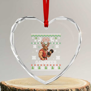 Funny Christmas Workout Gaindeer Heart Crystal Glass Ornament Muscular Reindeer Holiday Gym Humor Wordplay TS02 Transparent Glass 3'' Heart Print Your Wear