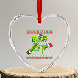 Christmas Bruh 67 Green Hands Meme Heart Crystal Glass Ornament Funny Six Seven Meme Holiday Ugly Sweater TS02 Transparent Glass 3'' Heart Print Your Wear