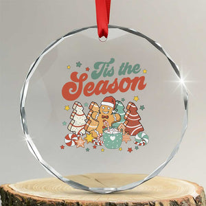 Christmas Cookies Crystal Glass Ornament Tis The Season Xmas Tree Cakes Gingerbread Man Retro Groovy TS02 Transparent Glass 3'' Circle Print Your Wear