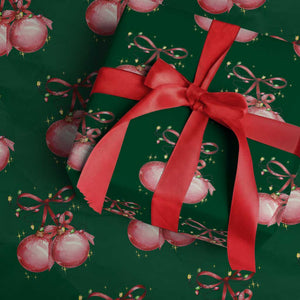 Christmas Coquette Pink Baubles Bow Wrapping Paper Roll TS11 Green Print Your Wear