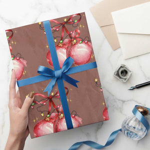 Christmas Coquette Pink Baubles Bow Wrapping Paper Roll TS11 Mocha Print Your Wear