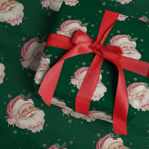 Christmas Coquette Pink Santa Bow Wrapping Paper Roll TS11 Green Print Your Wear