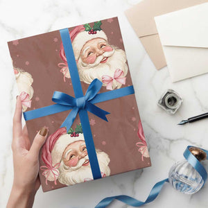 Christmas Coquette Pink Santa Bow Wrapping Paper Roll TS11 Mocha Print Your Wear