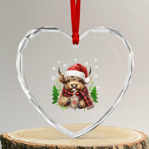 Christmas Cow Heart Crystal Glass Ornament Funny Highland Cow Western Farmer Gift TS10 Transparent Glass 3'' Heart Print Your Wear
