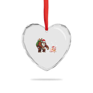 Christmas Cryptid Farm Life Gift Heart Crystal Glass Ornament Funny Bigfoot Chasing Pig TS12 Print Your Wear