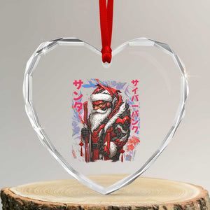 Christmas Cyberpunk Santa Heart Crystal Glass Ornament Japanese Xmas Techwear Manga Anime TS11 Transparent Glass 3'' Heart Print Your Wear