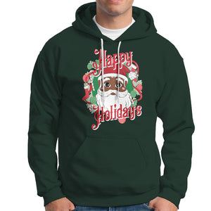 Christmas Hoodie Black Happy Holidays African American Santa TS09 Dark Forest Green Printyourwear