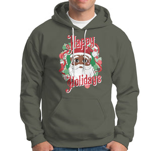 Christmas Hoodie Black Happy Holidays African American Santa TS09 Military Green Printyourwear