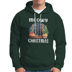 Christmas Hoodie Cat Reindeer Chillin' Xmas Eve Window Meowy TS09 Dark Forest Green Printyourwear