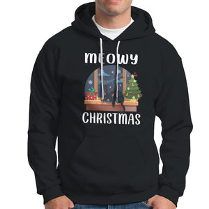 Christmas Hoodie Cat Reindeer Chillin' Xmas Eve Window Meowy TS09 Black Printyourwear