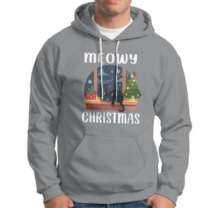 Christmas Hoodie Cat Reindeer Chillin' Xmas Eve Window Meowy TS09 Sport Gray Printyourwear