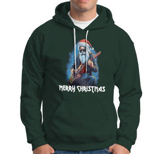 Christmas Hoodie Sleigher Hail Santa Rock Electric Guitar Cool Xmas TS09 Dark Forest Green Printyourwear